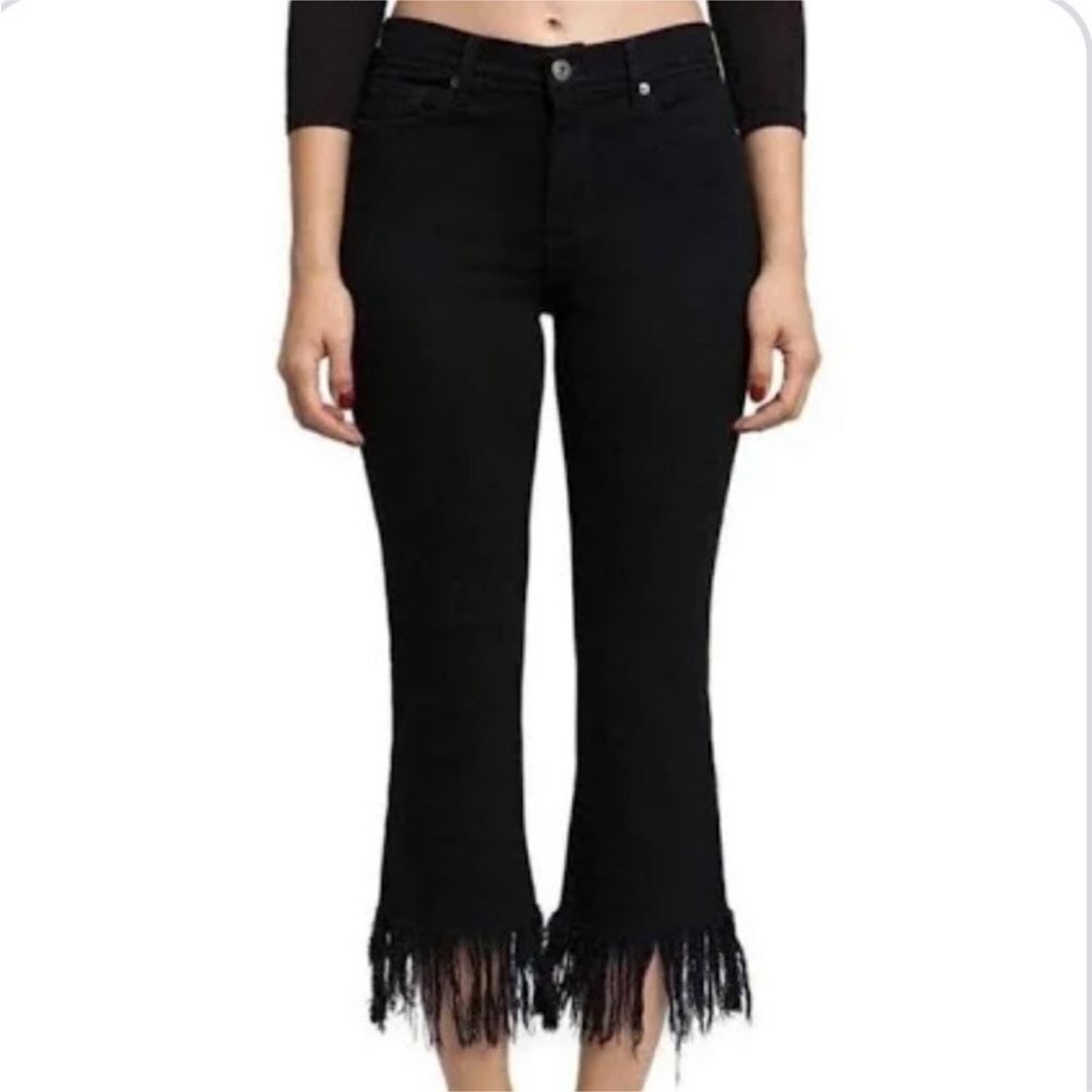 PISTOLA | Ten Boi Black Shredded Fringe Hem Cropped Denim Jeans Women’s 25 (0)